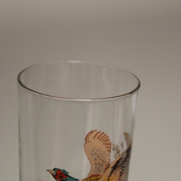 Set of 5 West Virginia Glass Vintage Pheasants In Flight 4 Glasses & 1 Pitcher - Picture 12 of 15